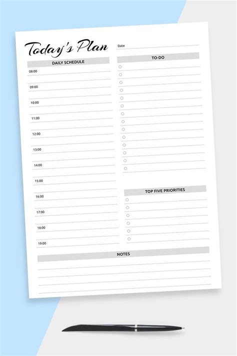 Daily Planner Printable Daily Hourly Schedule Template Student