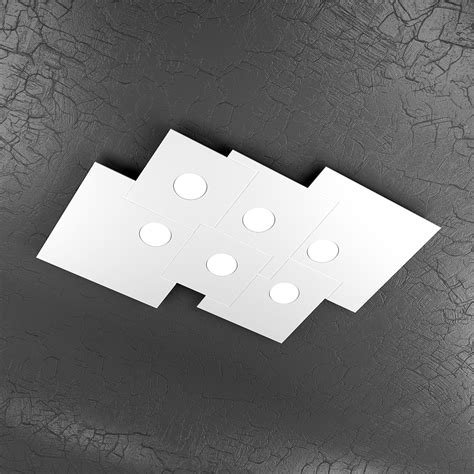 Plafoniera Top Light Plate Metallo Bianco 4 Luci Rettangolare