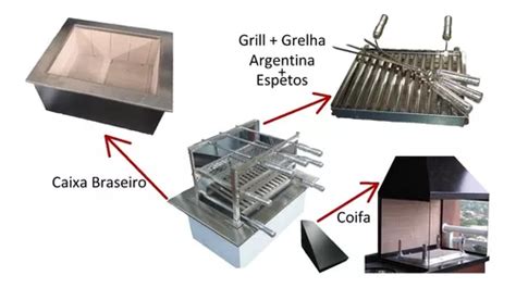 Caixa Braseiro Galvanizado coifa Preta Grill Aço Inox 430