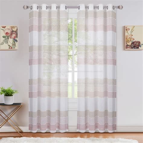 Haperlare Sheer Curtains 52 W X 63 L Splicing Stripe Voile Curtain Yarn