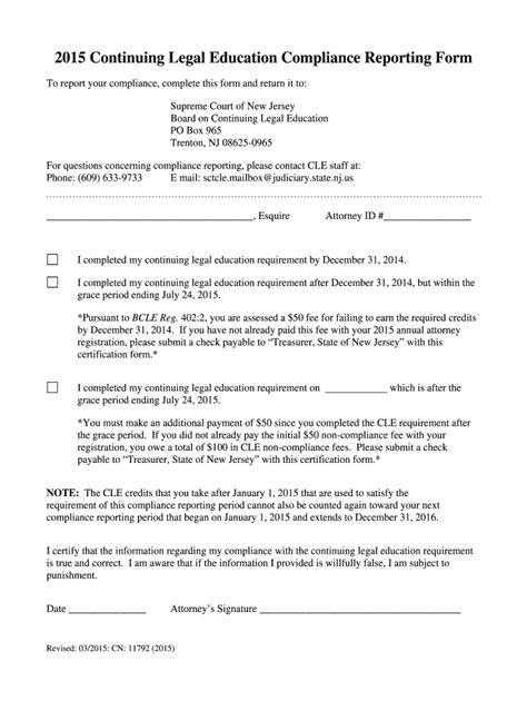 Fillable Online Judiciary State Nj 2015 CLE Compliance Reporting Form