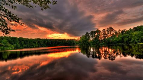 Download Sunset Nature Landscape Lake Reflection Hd Wallpaper