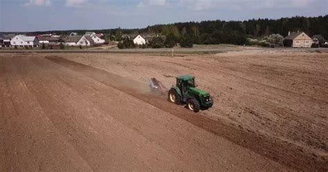 Tractor Plowing Field Top View Aerial P Stock Video Pond