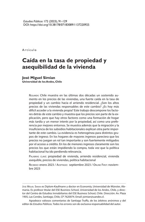 Pdf Caída En La Tasa De Propiedad Y Asequibilidad De La Vivienda