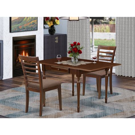 East West Furniture Monza 3 Piece Wood Dining Set With Fabric Seat In