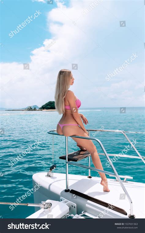 Sexy Lady Pink Bikini Poses Sitting Stock Photo Shutterstock