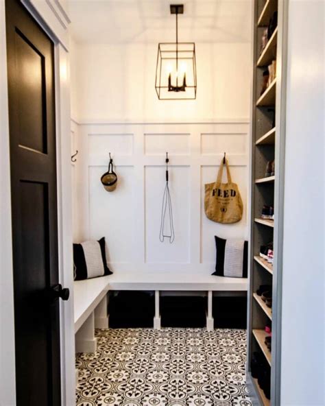 Monochrome Farmhouse Mudroom With Built Ins Soul Lane