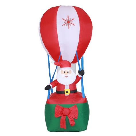LuxenHome Ft Santa In Hot Air Balloon Inflatable With LED Lights