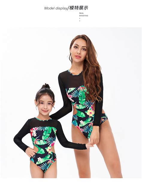 Mother Daughter Swimwear Long Sleeve Printed One Piece Bikini Swimwear Atom Oracle