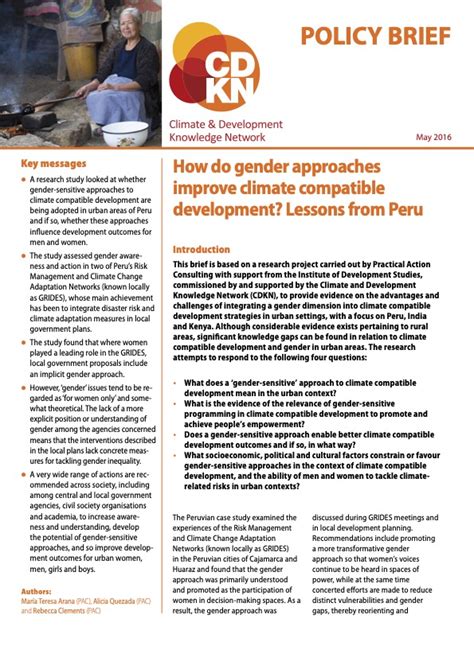 How Do Gender Approaches Improve Climate Compatible Development Lessons From Peru Unw Wrd