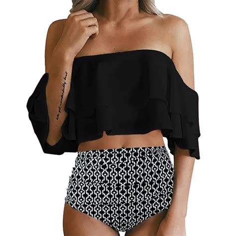 Women Two Piece Bikini Swimwear Women Push Up Off Shoulder Swimsuit