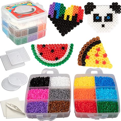 8000pc Fuse Bead Super Kit Presorted 12 Colors Tweezers Peg Boards Ironing Paper Case