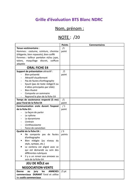 Juin Grille D Valuation Bts Blanc Grille D Valuation Bts Blanc