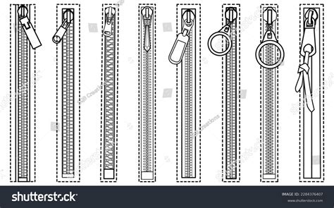 Set Zippers Flat Sketch Vector Illustration Stock Vector Royalty Free