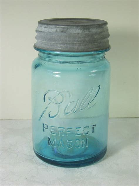 Vintage Blue Ball Canning Jar Antique 1920s Zinc Lid Pint