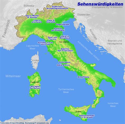 Sehensw Rdigkeiten In Italien Karte Mit Italienischen Sehensw Rdigkeiten