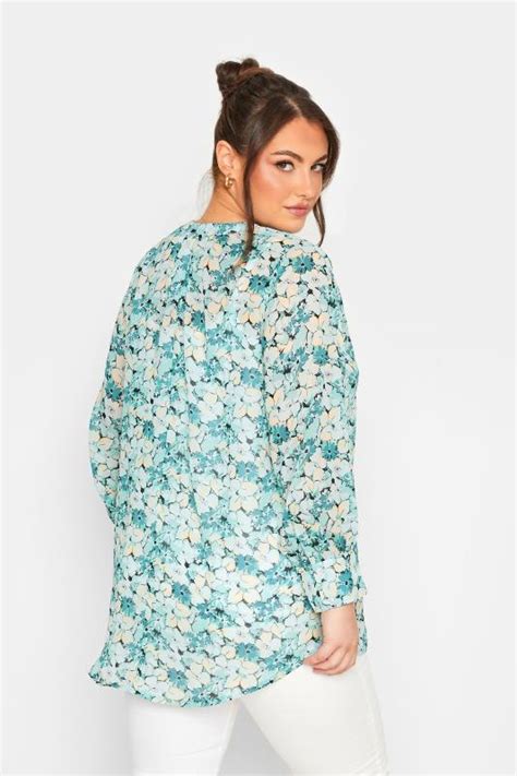 Yours Curve Plus Size Blue Floral Chiffon Shirt Yours Clothing