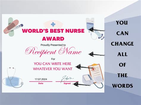 Editable Worlds Best Nurse Award Certificate Template Printable