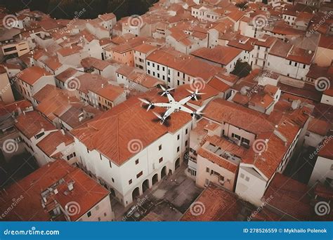 Drone Flying Over The City Neural Network Ai Generated Stock