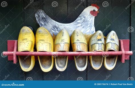 Clogs A Pair Of Vintage Wooden Shoes On A Bench Editorial Photo