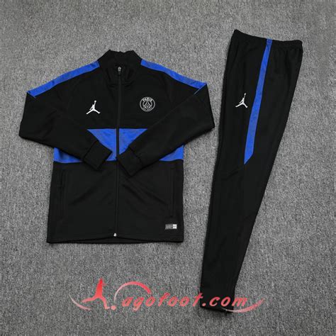 Nouveaux Ensemble Survetement De Foot Veste Psg Jordan Noir Bleu