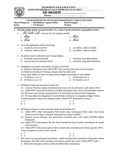 Contoh Soal Pts Semester Ii Kelas 6 Sd Ktsp Kunci Jawaban