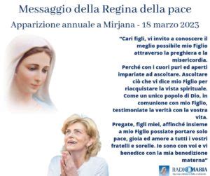 Messaggio Della Regina Della Pace A Mirjana 18 Marzo 2023 Radio Maria