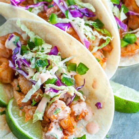 Spicy Sriracha Shrimp Tacos With Cilantro Lime Slaw Peas And Crayons