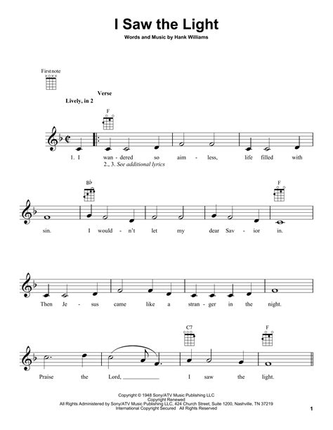 I Saw The Light Sheet Music By Hank Williams Ukulele 94240