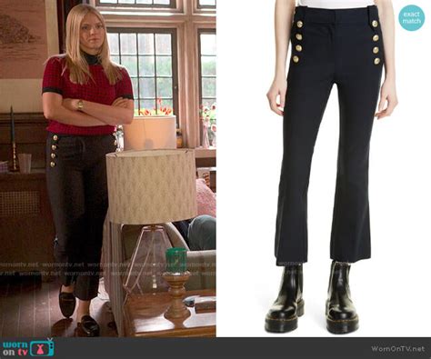 WornOnTV Leightons Red Houndstooth Top And Button Detail Pants On The Sex Lives Of College
