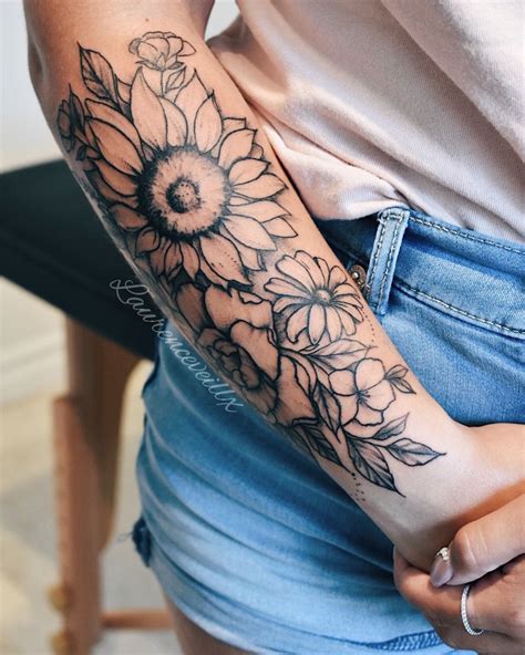 Sunflower And Rose Tattoo