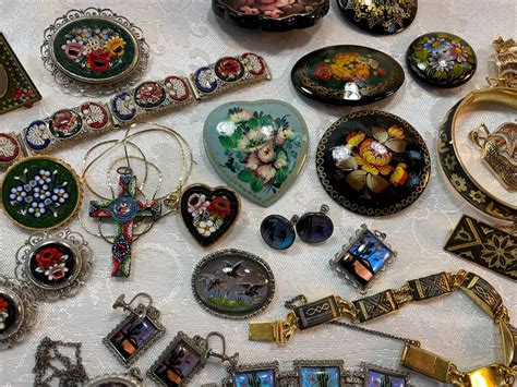 Vintage Millefiori Mosaic Damascene Butterfly Enamel Jewelry Lot