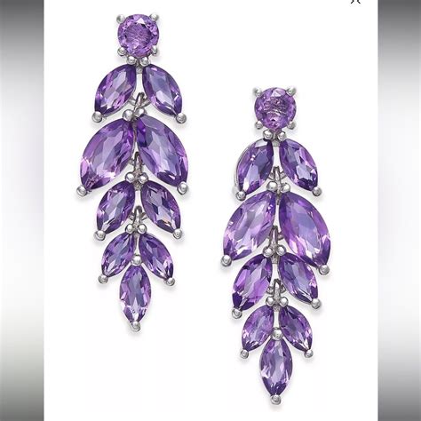 Rh Macy And Co Fine Jewelry Amethyst Drop Earrings Beautiful Silver