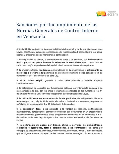 Aspectos Relevantes De Las Normas Generales De Control Interno Cgr Venezuela Iecsam Edgar Mariño