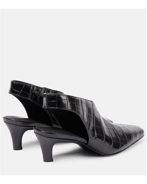 Tot Me The Mid Heel Croco Leather Slingback Pumps In Black Lyst