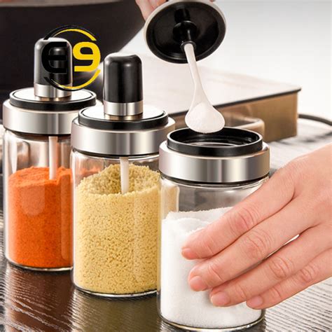 Hs Seasoning Bottle Dispensers Glass Spice Jar Oil Bottle W Lid And