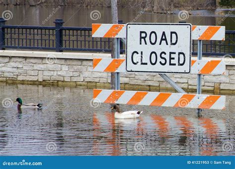 Road Closed Due To Flash Flooding Stock Image Image Of Rainy