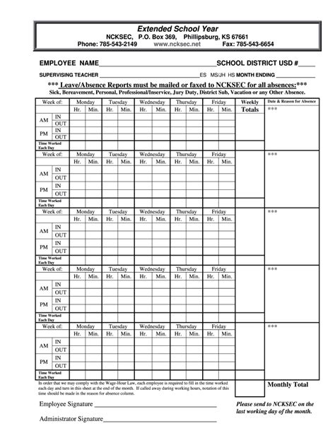 Fillable Online Ncksec SUPERVISING TEACHER MONTH ENDING Ncksec Net