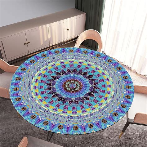 Morbuy Tischdecke Elastisch Mandala Drucken Rund Tischdecken