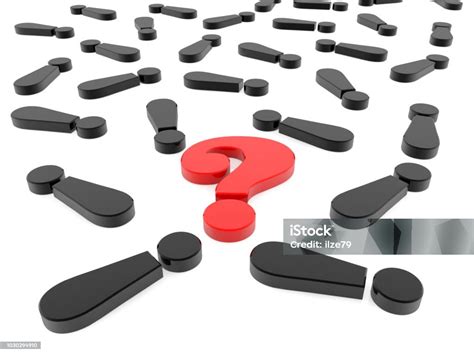 Question Mark In Red With Exclamation Marks In Black Around On White