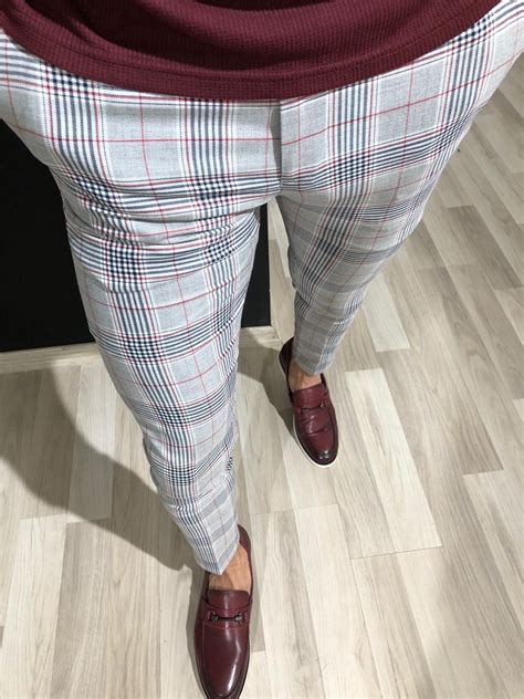 Slim Fit Plaid Pants In Claretred Стильные мужчины Стили мужской