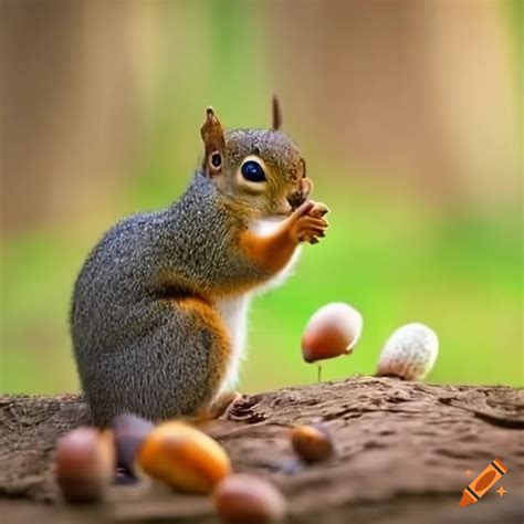 Cute Squirrel Gathering Acorns On Craiyon