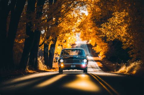 An Old Truck Driving Down Country Road In The Fall Generative Ai Stock