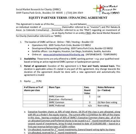 Sweat Equity Agreement Template