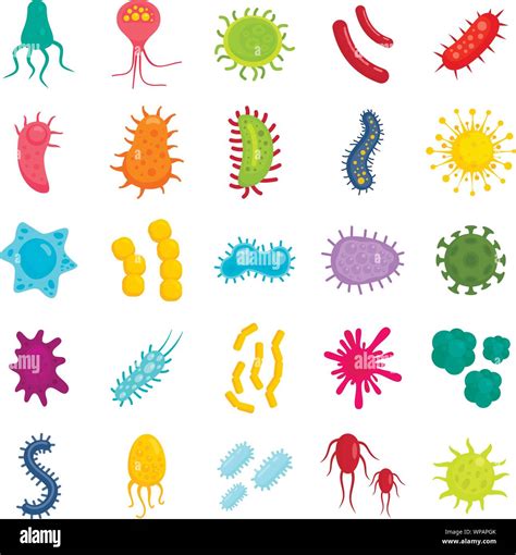 Bacteria Icons Set Flat Set Of Bacteria Vector Icons For Web Design