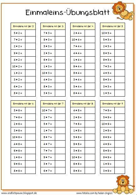 Einmaleins Test Einmaleins Arbeitsbl Tter Zum Ausdrucken Pdf