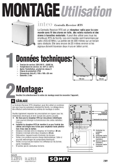 Notice SOMFY INTEO CENTRALIS RECEIVER RTS Trouver une solution à un