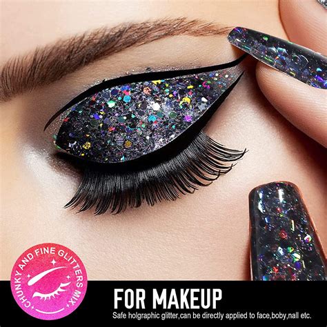 Teenitor Festival Chunky And Fine Glitter Mix With Primer Black Laser C Holographic Glitter 100g