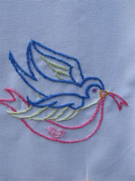 Made To Order Hand Embroidered Blue Bird Tea Towel Hand Embroidered