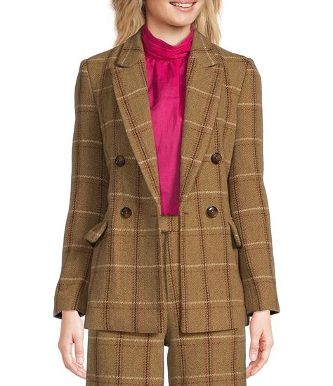 A Loves A Plaid Double Breasted Tweed Blazer Coordinating High Rise